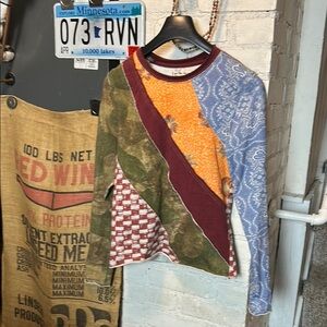 Free People Women Medium Regular Patchwork Long Sleeve Shirt